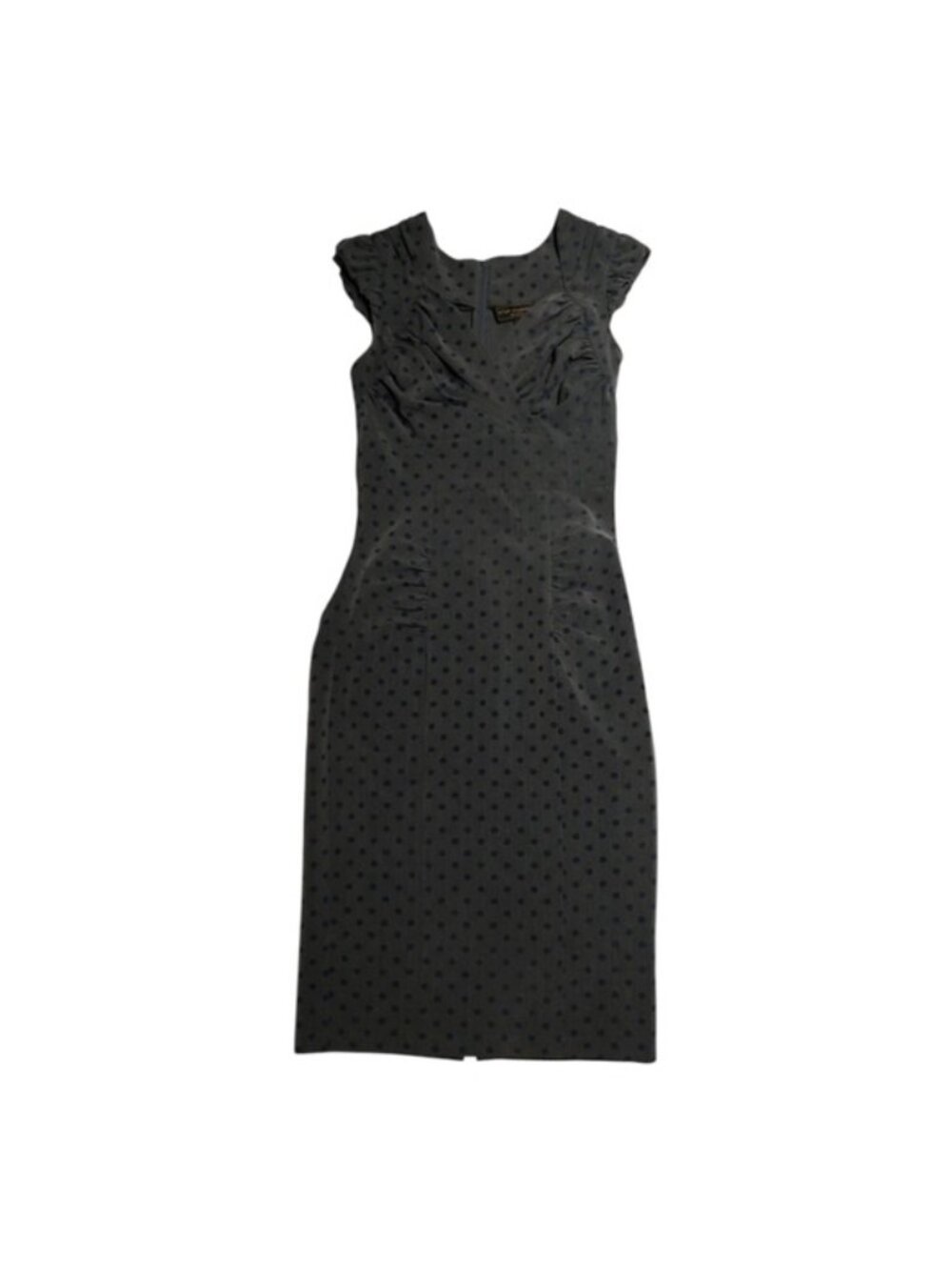 Stop Staring Gray Polka Dot Sweetheart Ruched Wiggle Pinup Dress S